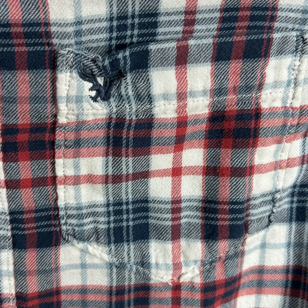 American Eagle Outfitters Men's XS Flannel Shirt Plaid Red White Blue Soft‎